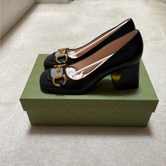 Gucci Black Heels with Gold Buckle Detail - Picture 2 of 4